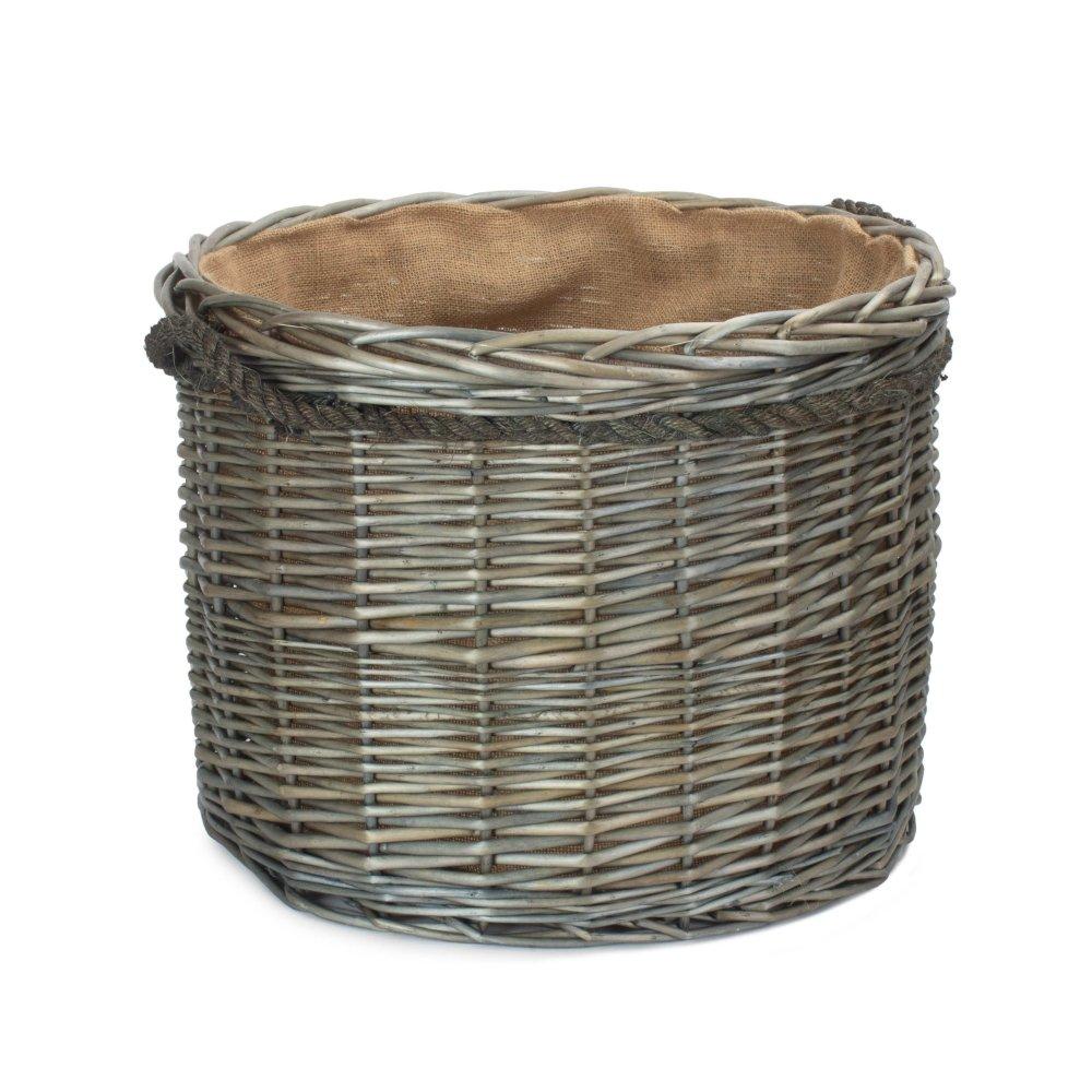 Medium Antique Wash Round Storage Log Basket